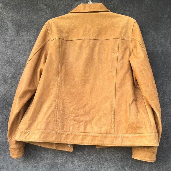 Talbots Womens Tan 100% Leather Patina Vintage Trucker Jacket Medium Camel Honey - Picture 4 of 9